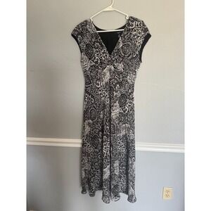 Women's CHAPS Black & White Hibiscus Hill Print Crepe/Gauze Maxi Dress Size 10